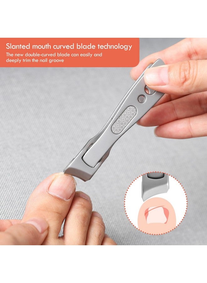 BEZOX Thick Nail Clipper With Slant Curved Blade - Seniors Toenail Clippers For Thick And Ingrown Nails, Fingernail Clippers With Built-In Nail File And Storage Pouch - Matte Silver - Image 3