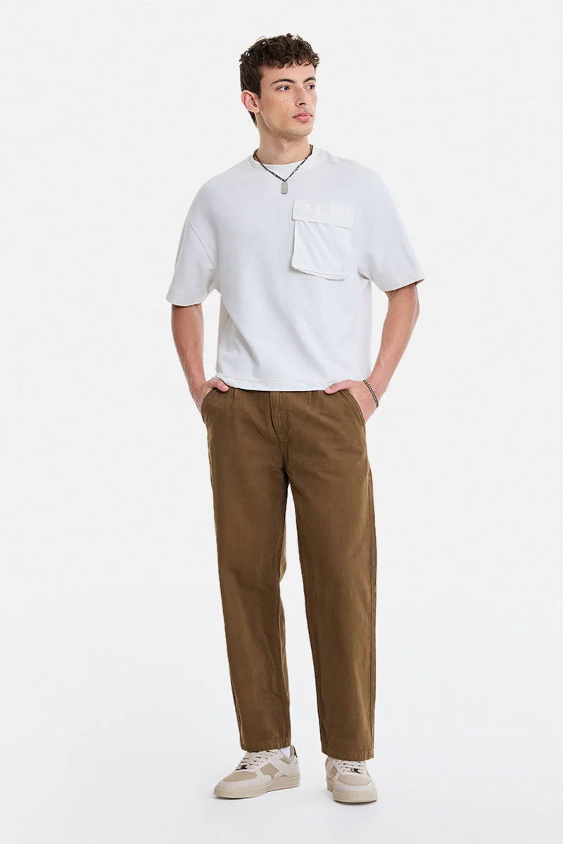 سنيتش Brown Solid Wide Leg Streetwear Jeans