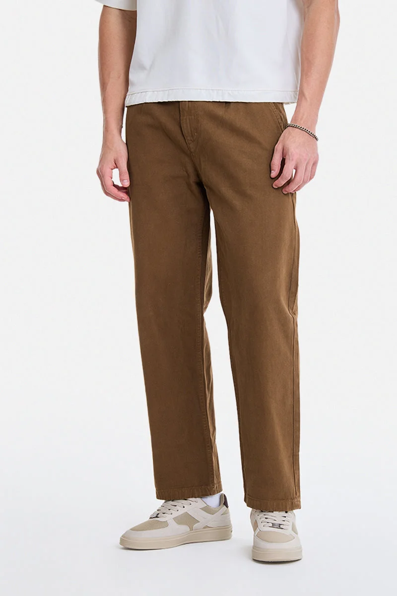 سنيتش Brown Solid Wide Leg Streetwear Jeans