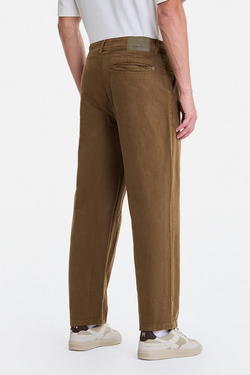 SNITCH Brown Brown Solid Wide Leg Streetwear Jeans for Men | Best Price UAE