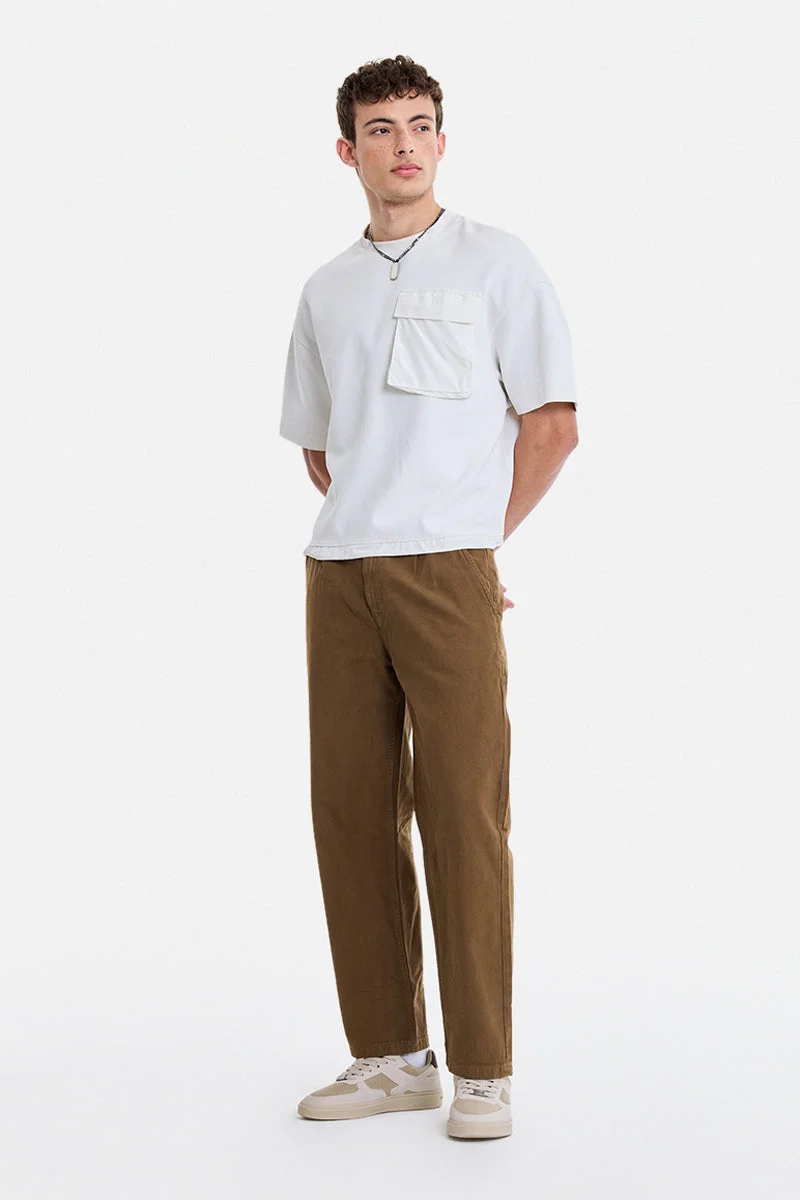 SNITCH Brown Brown Solid Wide Leg Streetwear Jeans for Men | Best Price UAE