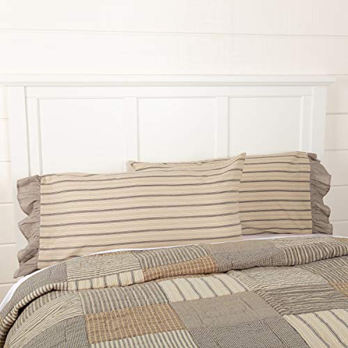 VHC Brands Sawyer Mill Striped Cotton Farmhouse Bedding King Pillow Case Set of 2, Pillowcase Set 21x40, Dark Creme White - Image 1