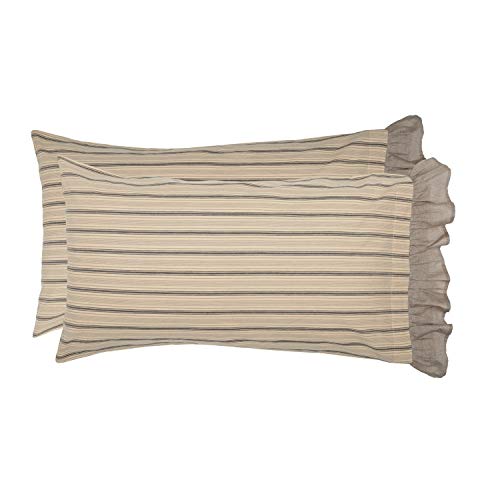 VHC Brands Sawyer Mill Striped Cotton Farmhouse Bedding King Pillow Case Set of 2, Pillowcase Set 21x40, Dark Creme White - Image 2