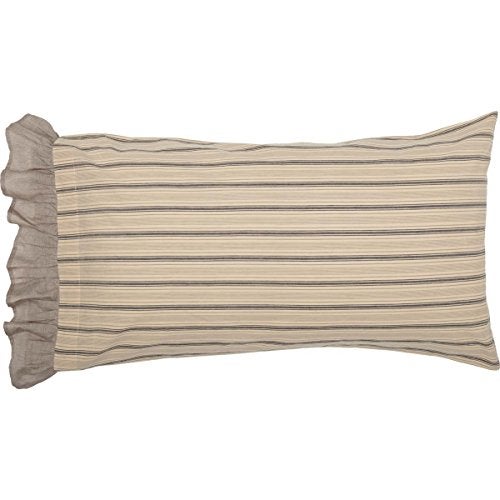 VHC Brands Sawyer Mill Striped Cotton Farmhouse Bedding King Pillow Case Set of 2, Pillowcase Set 21x40, Dark Creme White - Image 3