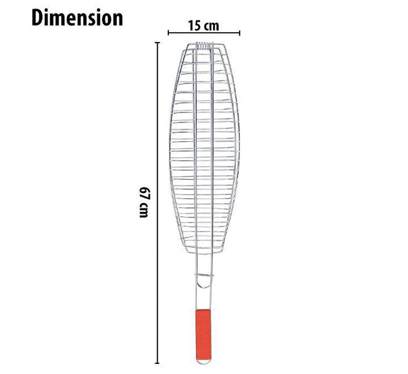 GTC® Non Stick BBQ Barbecue Grill Pan Basket with Wooden Handle (BBQ 169) 67x15x2 CM - Image 3