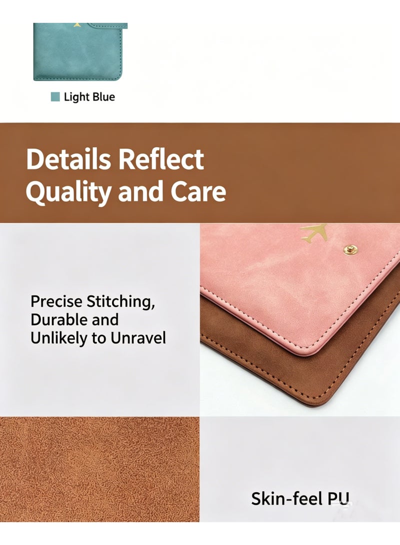PU leather snap-button passport holder with multiple card slots for document storage and passport cover - Image 3