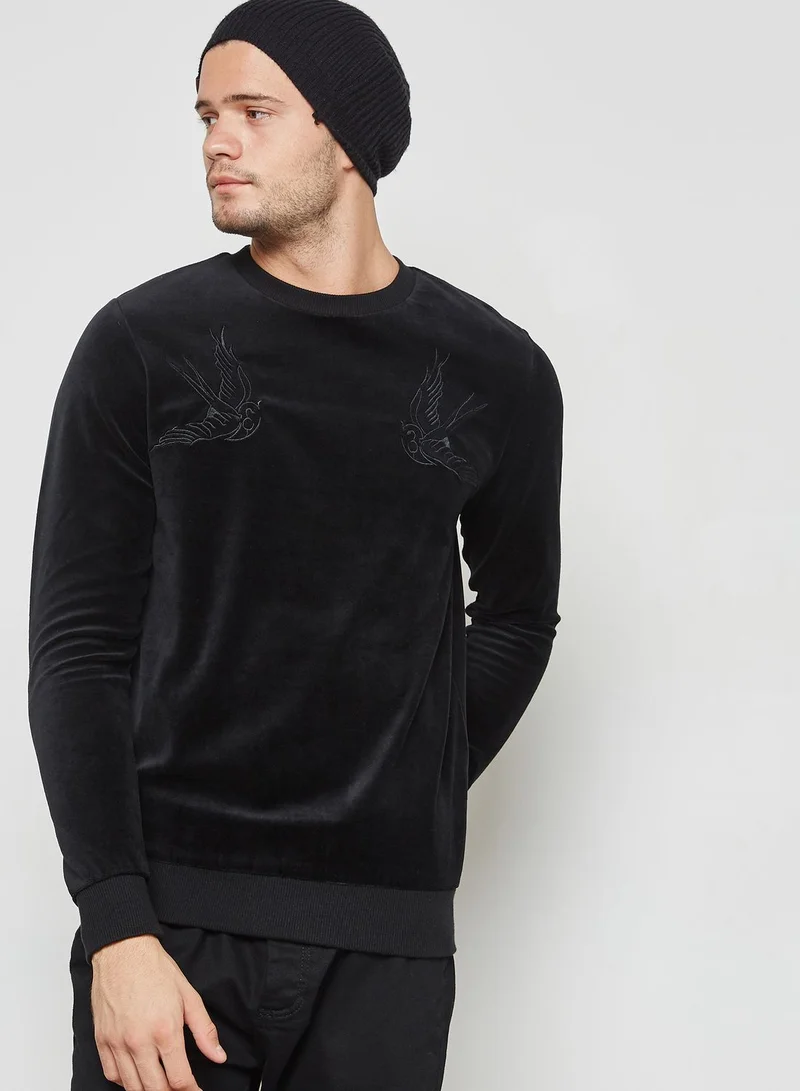 BRAVE SOUL Birds Velour Sweatshirt