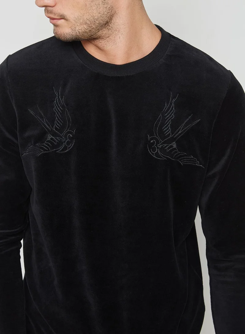 BRAVE SOUL Birds Velour Sweatshirt