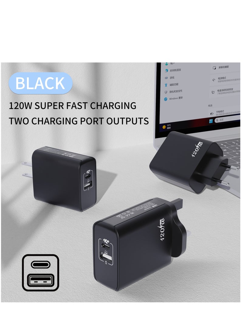 general 120W UK gallium nitride Super Fast Charging Adapter Mobile Phone Charger Travel Power Adapter Black - Image 2