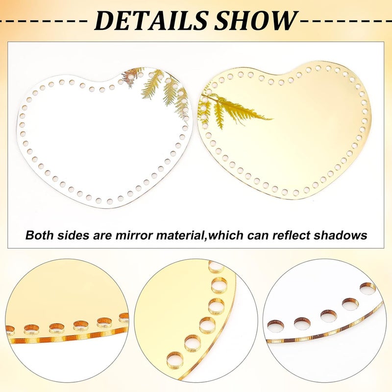 كلاراكو لوح نسج حقيبة مرآة أكريليك من Klarako مكون من 4 قطع، قاعدة فارغة من الأكريليك على شكل قلب بطول 7.7 بوصة، قاعدة أمامية خلفية، أسفل السلة للوحة الكروشيه، شكل لوح، قاعدة حقيبة يد يدوية الصنع للنساء، مشروع خيوط أكريليك - Image 3