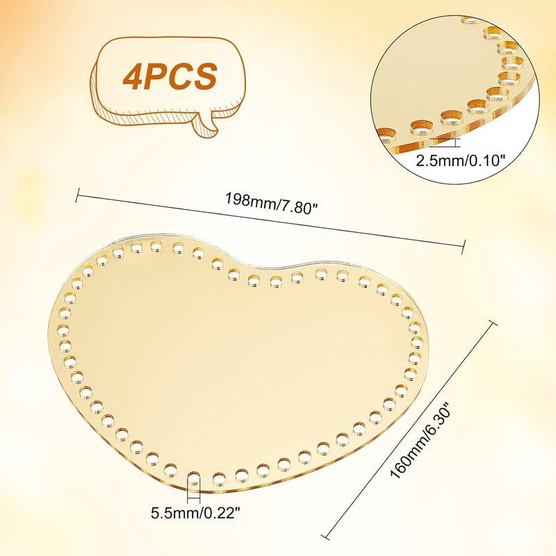 كلاراكو لوح نسج حقيبة مرآة أكريليك من Klarako مكون من 4 قطع، قاعدة فارغة من الأكريليك على شكل قلب بطول 7.7 بوصة، قاعدة أمامية خلفية، أسفل السلة للوحة الكروشيه، شكل لوح، قاعدة حقيبة يد يدوية الصنع للنساء، مشروع خيوط أكريليك - Image 4
