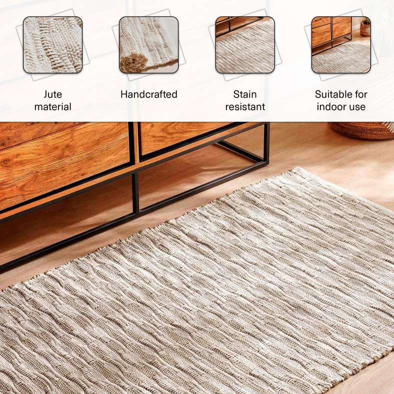 Pan Home Ontario Hand Woven Jute with Cotton Dhurrie 60x90cm - Beige - 251RLT9900825 - Image 4