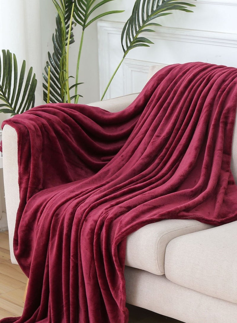 Loquat Solid Color Lightweight Warm Flannel Blanket Coral Velvet Blanket Family Sofa Bedding Fabric Dark Red 