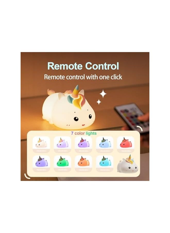 The Bros Cute Unicorn Night Light,7 Colors Night Lights for Kids Room Decor,Remote Controlled Silicone Squishy Unicorn LED Night Lamp,Rechargeable Night Lamp for Bedroom Room,Kids Room Decor Gift  - Image 4