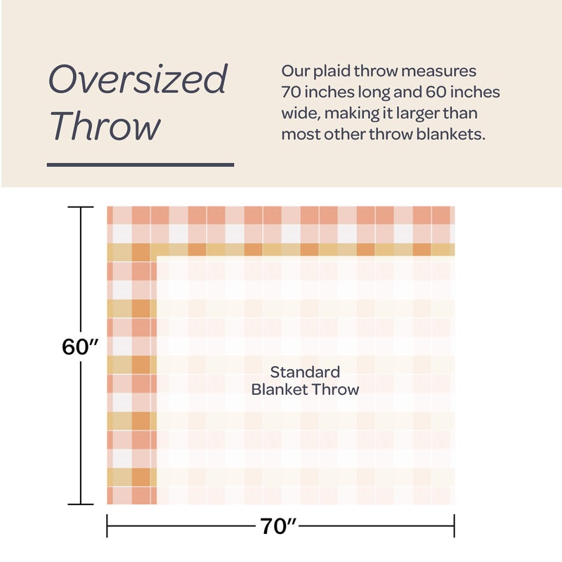 Lavish Home Desert Blush Plaid Soft Blanket-Oversized, Luxuriously Fluffy, Vintage-Look and Cashmere-Like Woven Acrylic-Breathable and Stylish Throws - Image 2