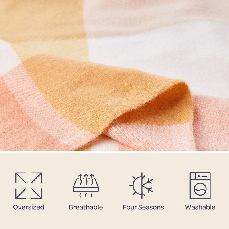 Lavish Home Desert Blush Plaid Soft Blanket-Oversized, Luxuriously Fluffy, Vintage-Look and Cashmere-Like Woven Acrylic-Breathable and Stylish Throws - Image 5