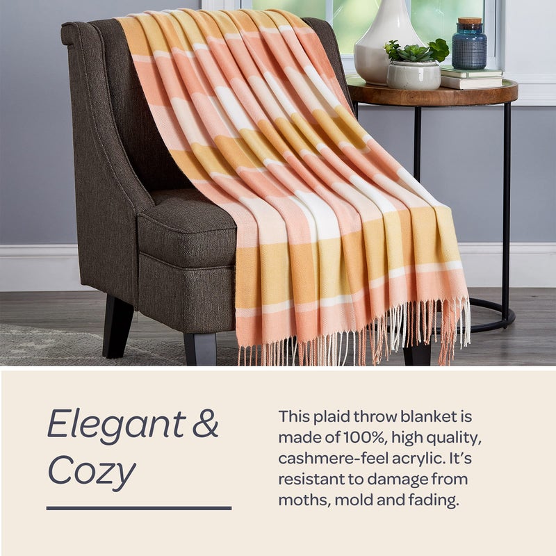 Lavish Home Desert Blush Plaid Soft Blanket-Oversized, Luxuriously Fluffy, Vintage-Look and Cashmere-Like Woven Acrylic-Breathable and Stylish Throws - Image 3