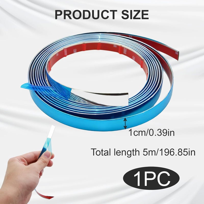 Novstuf Chrome Trim, Silver Flexible Molding Trim Self Adhesive Automotive Chrome Tape Car Chrome Trim Tape Peel and Stick Metallic Mirror Frame Edging Decorative Strip for Wall Door Furniture Car (1cm × 5m) - Image 2