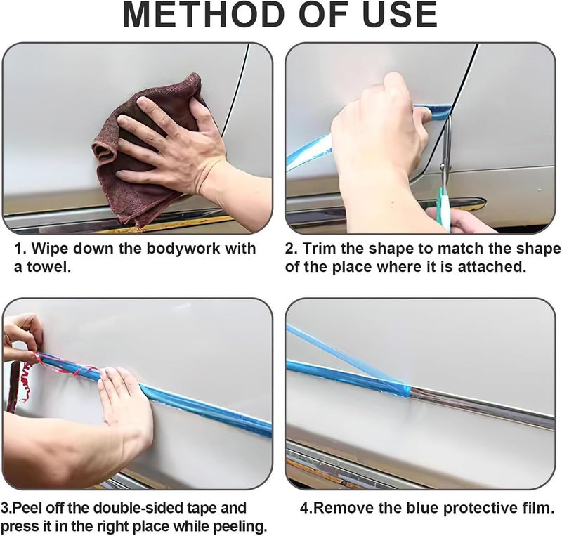 Novstuf Chrome Trim, Silver Flexible Molding Trim Self Adhesive Automotive Chrome Tape Car Chrome Trim Tape Peel and Stick Metallic Mirror Frame Edging Decorative Strip for Wall Door Furniture Car (1cm × 5m) - Image 5
