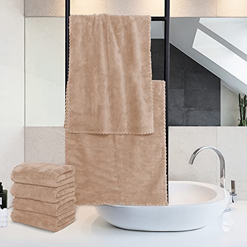 MOONQUEEN 6 Pack Premium Hand Towels - Quick Drying - Microfiber Coral Velvet Highly Absorbent Towels - Multipurpose Use as Hotel, Bathroom, Shower, Spa, Hand Towel 16 x 28 inches (Brown) - Image 3