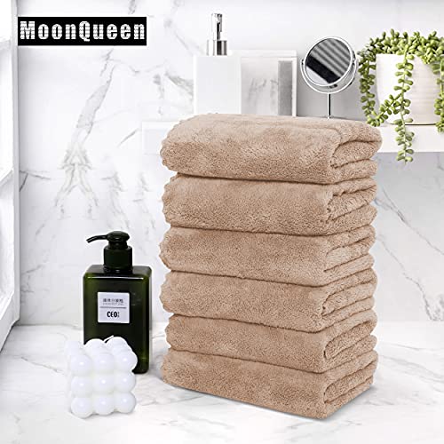 MOONQUEEN 6 Pack Premium Hand Towels - Quick Drying - Microfiber Coral Velvet Highly Absorbent Towels - Multipurpose Use as Hotel, Bathroom, Shower, Spa, Hand Towel 16 x 28 inches (Brown) - Image 5