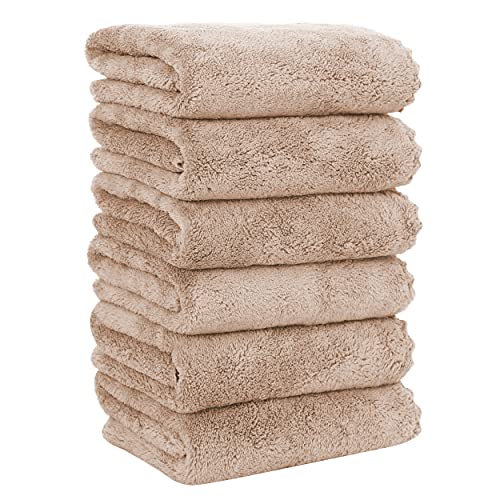 MOONQUEEN 6 Pack Premium Hand Towels - Quick Drying - Microfiber Coral Velvet Highly Absorbent Towels - Multipurpose Use as Hotel, Bathroom, Shower, Spa, Hand Towel 16 x 28 inches (Brown) - Image 1