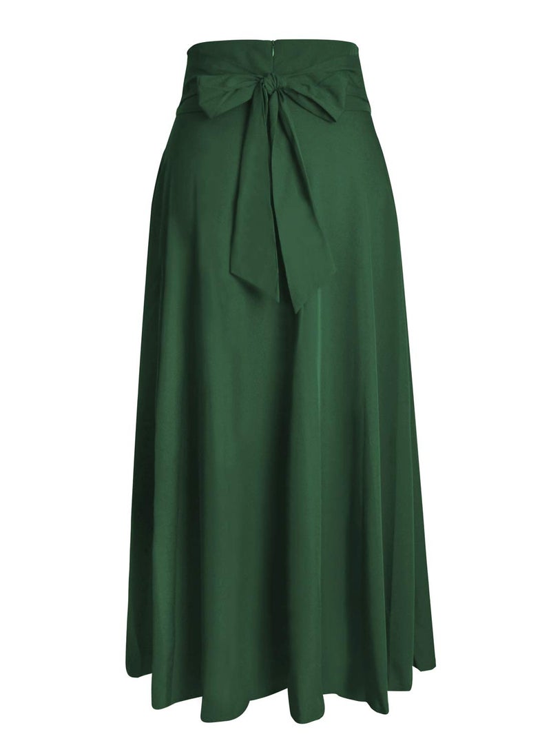 RANPHEE Green Long Skirts for Women Summer High Waisted Ankle Length Ladies Aline Skirt with Pockets Faldas de Mujer Elegantes L - Image 3