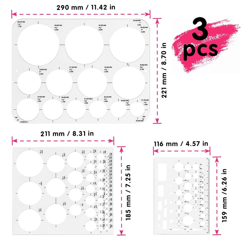 Tamaki Circle Template Circle Round Stencil Templates for Drafting for Office and School Building Formwork Drawings Templates, Large and Small Size, 3 Pack - Image 2