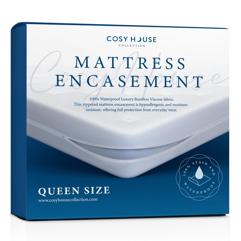 Cosy House Collection Cosy House Collection Luxury Zippered Mattress Encasement  Master Bedroom Essentials  100 Waterproof  Rayon Derived from Bamboo  Ultimate Noiseless Comfort  Cooling Queen 