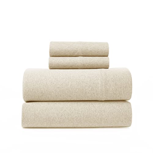 BED INC Road Trip America Jersey Knit Sheet Set - 4 Pieces Queen Cotton Sheets Set - Soft Cozy Stretchy Knit Bed Linen (Oatmeal, Queen) - Image 3