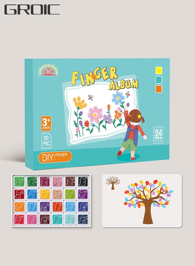 GROIC Funny Finger Painting Kit for Kids, 24 Colors Washable & Non-Toxic Finger Drawing Toys and Picture Album Educational Tool Kit for DIY Craft - Image 1