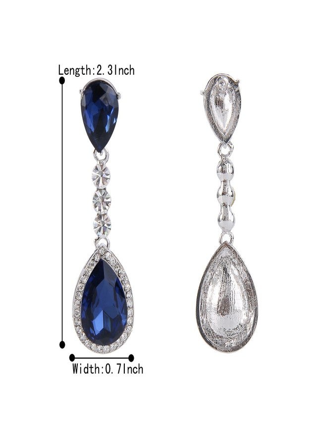 BriLove Wedding Bridal Dangle Earrings for Women Crystal Teardrop Infinity Figure 8 Chandelier Jewelry Navy Blue Sapphire Color Silver-Tone - Image 5