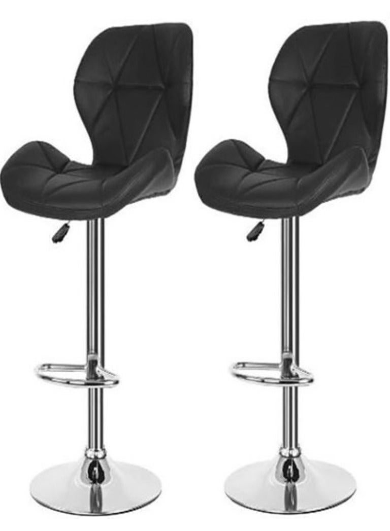 AL WADI FURNITURE Set of 2 Diamond Style PU Leather Extra Wide Comfortable Cushioned Adjustable Bar Stool with Footrest High Chair for Kitchen,Bar Counter,Office Chair, Black  - Image 1