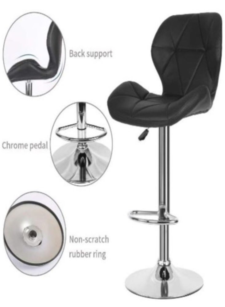 AL WADI FURNITURE Set of 2 Diamond Style PU Leather Extra Wide Comfortable Cushioned Adjustable Bar Stool with Footrest High Chair for Kitchen,Bar Counter,Office Chair, Black  - Image 2