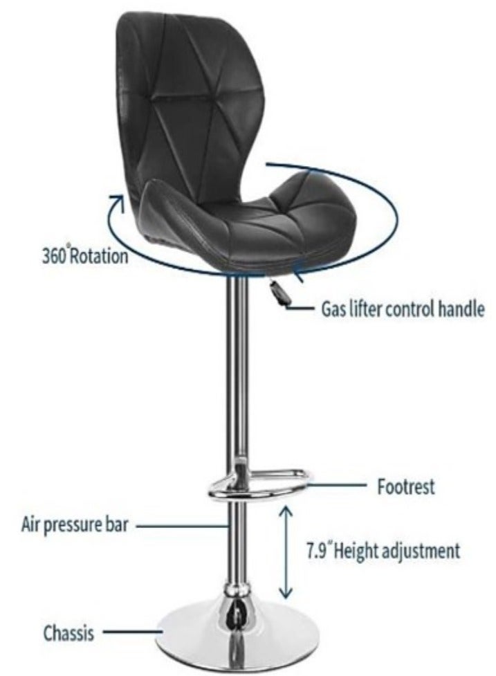 AL WADI FURNITURE Set of 2 Diamond Style PU Leather Extra Wide Comfortable Cushioned Adjustable Bar Stool with Footrest High Chair for Kitchen,Bar Counter,Office Chair, Black  - Image 3