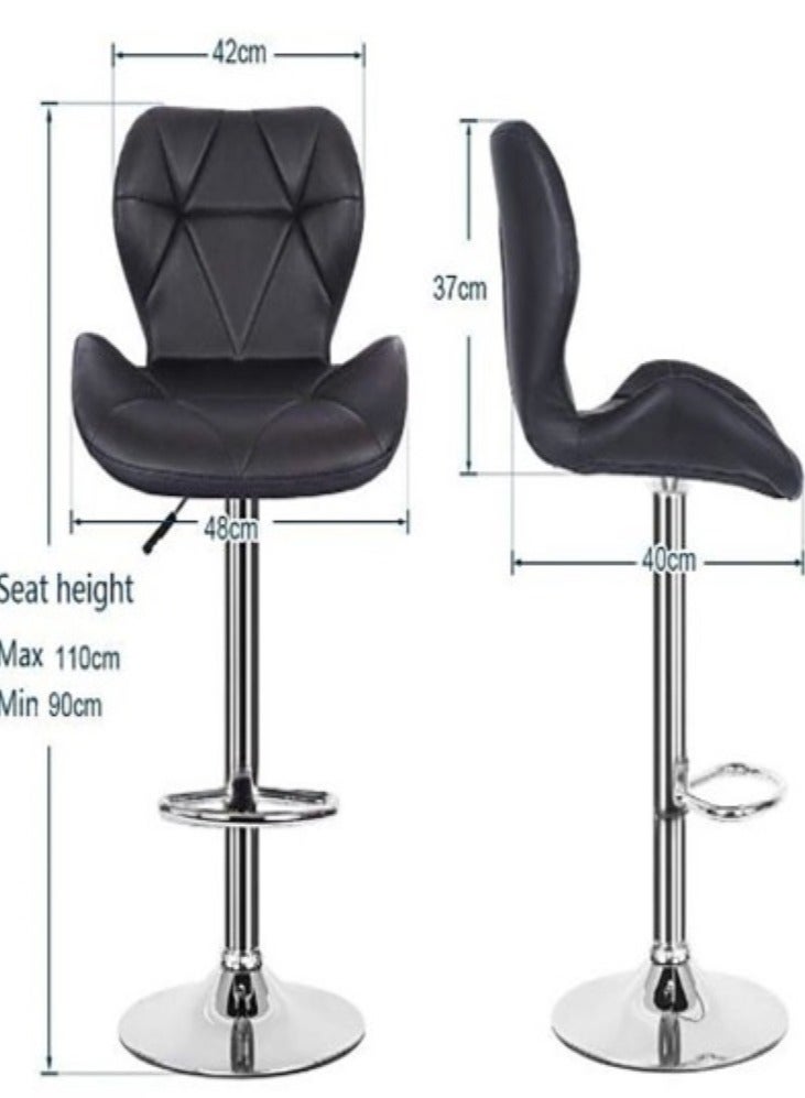 AL WADI FURNITURE Set of 2 Diamond Style PU Leather Extra Wide Comfortable Cushioned Adjustable Bar Stool with Footrest High Chair for Kitchen,Bar Counter,Office Chair, Black  - Image 4