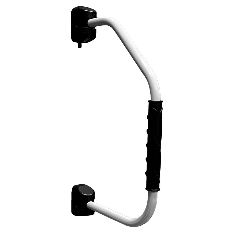 RV Designer R127 GripSafe Handrail Assist Locking Folding Aluminum Grab Handle with Notched Grip Safe Entry Assist for RV Door Easy Installation 27 Inch White