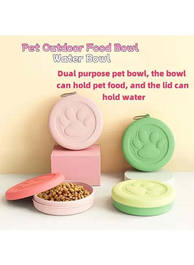 وردي 4.33 بوصة 2 في 1 مجموعة وعاء طعام وماء محمولة للحيوانات الأليفة مع غطاء للكلاب والقطط للسفر في الهواء الطلق - Image 1