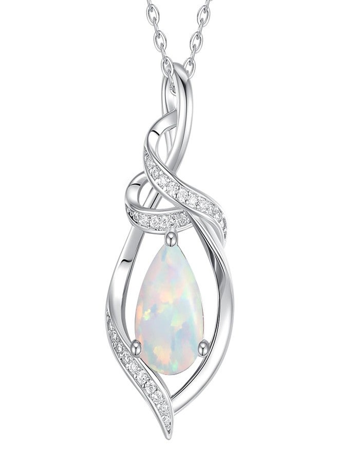 Fancime Opal Teardrop Birthstone Necklace for Women S925 Sterling Silver Pendent October Birthstone Jewelry Gifts for Her - Image 1