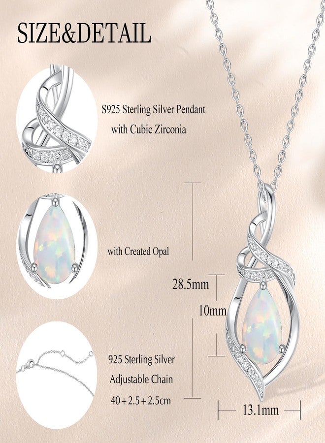 Fancime Opal Teardrop Birthstone Necklace for Women S925 Sterling Silver Pendent October Birthstone Jewelry Gifts for Her - Image 2