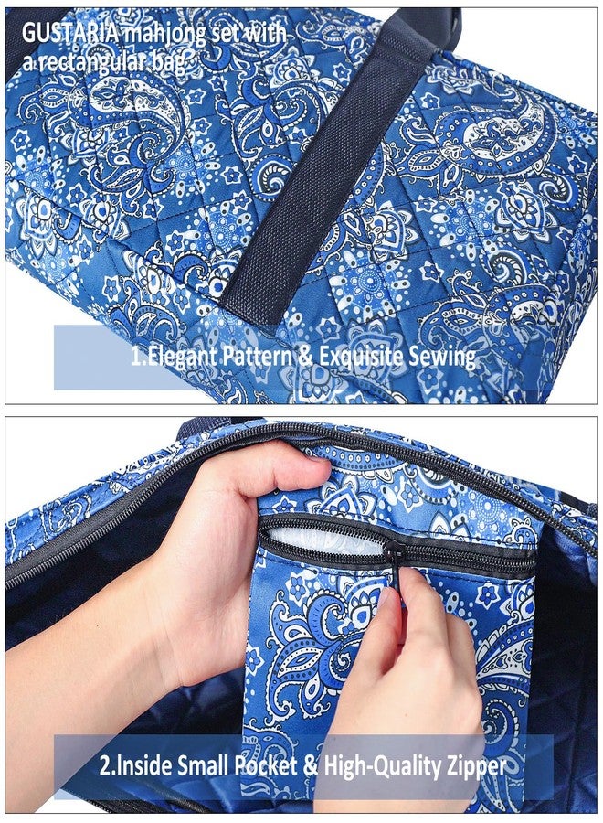 GUSTARIA Empty Mahjong Bag,Thickened Blue Printed American Mahjong Set, Tiles Bag and Mahjong Racks&Pushers Drawstring Bag Included (Case Only) - Image 5