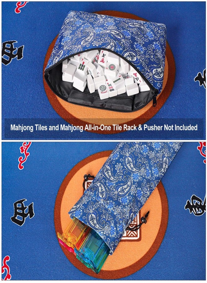 GUSTARIA Empty Mahjong Bag,Thickened Blue Printed American Mahjong Set, Tiles Bag and Mahjong Racks&Pushers Drawstring Bag Included (Case Only) - Image 4