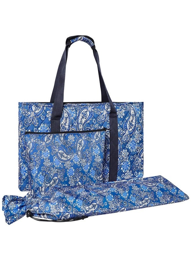 GUSTARIA Empty Mahjong Bag,Thickened Blue Printed American Mahjong Set, Tiles Bag and Mahjong Racks&Pushers Drawstring Bag Included (Case Only) - Image 1