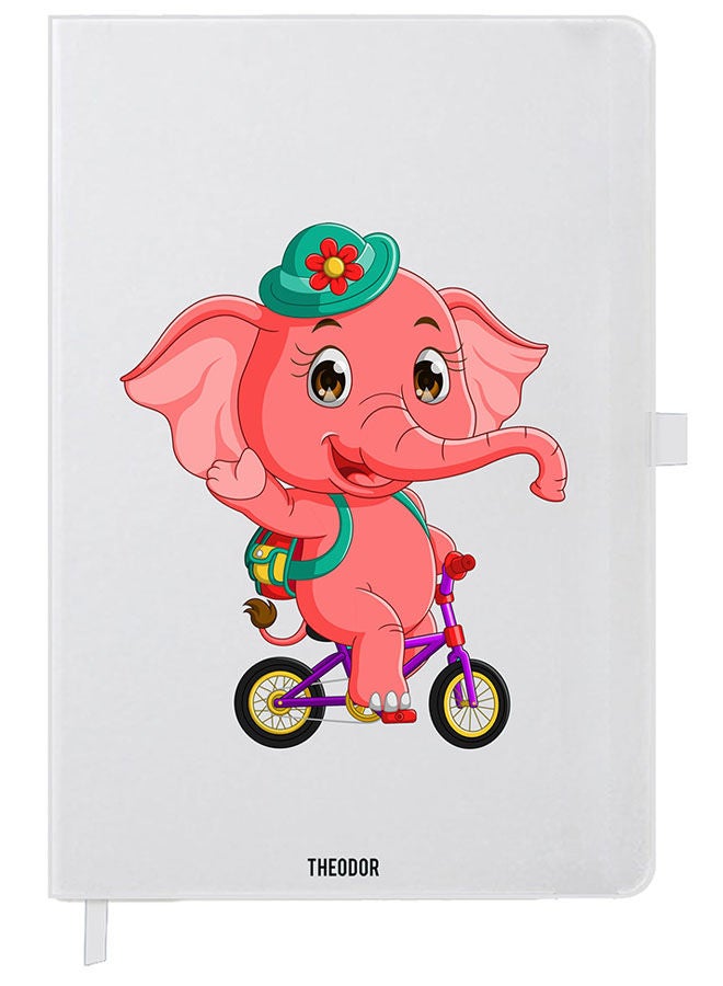 Theodor Designer A5 Thick White Hardcover Notebook Pink Elephant - Image 1