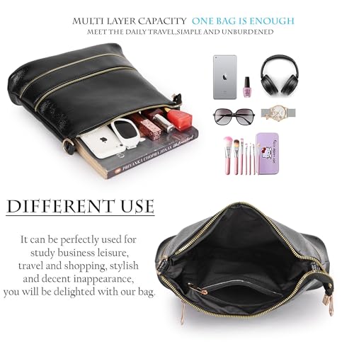 DANIEL CLARK Stylish Multi-Pocket Zip Closure Faux Leather Ladies Shoulder Bag with Adjustable Strap and Dual Zipper Design Handbag for Women (Black) - Image 4