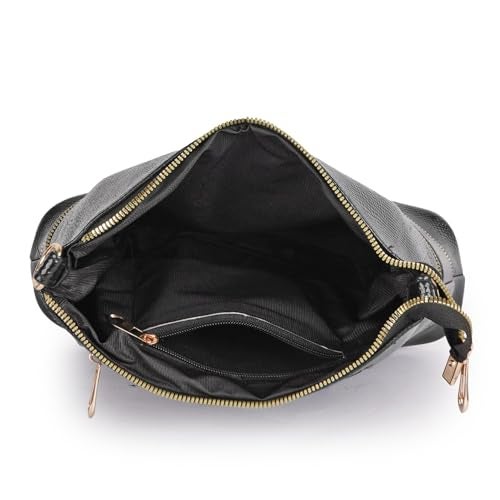DANIEL CLARK Stylish Multi-Pocket Zip Closure Faux Leather Ladies Shoulder Bag with Adjustable Strap and Dual Zipper Design Handbag for Women (Black) - Image 5