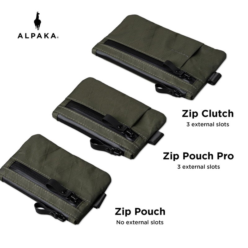 ALPAKA Zip Pouch Pro X-Pac VX21 - Slim Zipper Wallet with RFID Blocking, ID Card Holder, YKK Zippers Multi-tool Slot, Weatherproof Fabric Small Tech Pouch for Men Travel (Dark Green) - Image 2