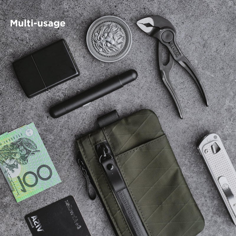 ALPAKA Zip Pouch Pro X-Pac VX21 - Slim Zipper Wallet with RFID Blocking, ID Card Holder, YKK Zippers Multi-tool Slot, Weatherproof Fabric Small Tech Pouch for Men Travel (Dark Green) - Image 5