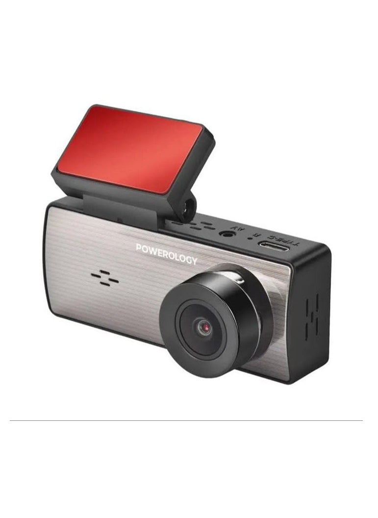 Powerology - Powerology Dash Cam Dual Recording, Built-in Microphone & Speaker, 150° Viewing Angle for 4 Lanes, Collision Detection, 3.16" Widescreen Display, Patented Design, Loop Recording, Parking Monitoring, Type-C Charging Port, MP4 Video Format & JPG Photo Format - Black - Image 1