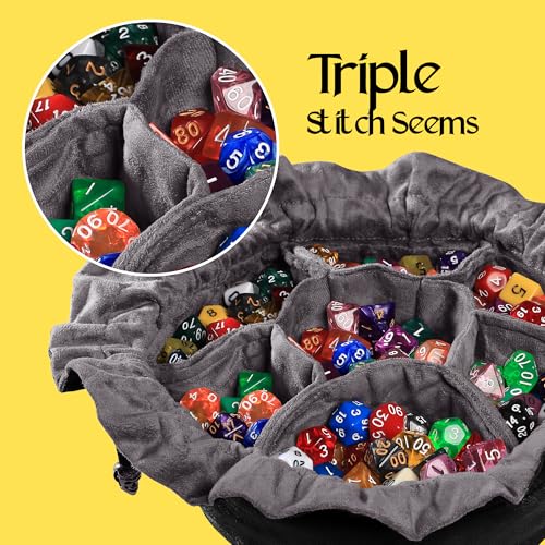 CardKingPro Immense Dice Bags with Pockets - Black - Capacity 150+ Dice - Great Organizer for Dice Hoarders, Perfect for Dungeons and Dragons [Patented Design] - Image 5